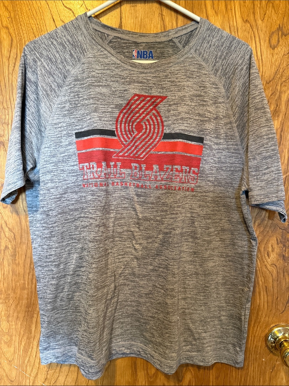 NBA Portland Trail Blazers Heather Gray Short-Sleeve Tee with Red Logo BOGO Free